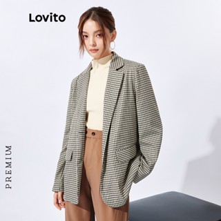 Lovito เสื้อเบลเซอร์ลําลอง ลายสก๊อต สไตล์เกาหลีย้อนยุค สําหรับผู้หญิง L32FW110 (สีกากี)