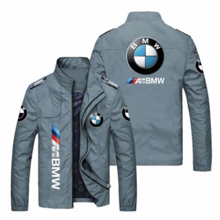 เสื้อแจ็กเก็ตคาร์โก้แขนยาวลําลอง คอปกตั้ง พิมพ์ลายโลโก้ BMW มีซิป สไตล์สปอร์ต สําหรับผู้ชาย