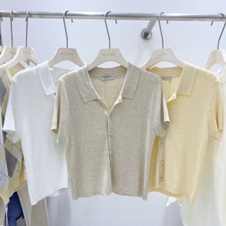 เสื้อคาร์ดิแกนกันหนาว คอปกโปโล แขนสั้น ทรงหลวม สีพื้น แฟชั่นฤดูใบไม้ผลิ และฤดูร้อน สําหรับผู้หญิง 1IH4