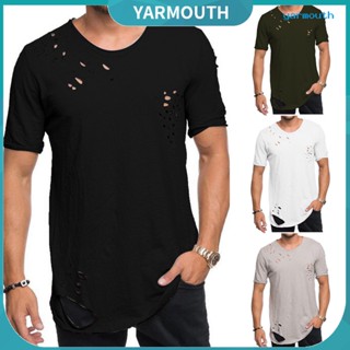 Yyr-- เสื้อยืดคอกลม แขนสั้น แบบบาง แต่งรอยขาด สไตล์ฮิปฮอป แห้งเร็ว เหมาะกับฤดูร้อน สําหรับผู้ชาย