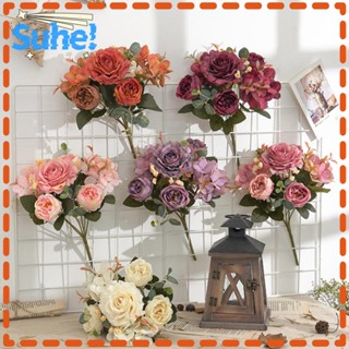 Suhe ดอกกุหลาบประดิษฐ์ ผ้าไหม สไตล์เรโทร สําหรับตกแต่งบ้าน DIY