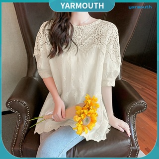 Yyr-- เสื้อยืดคอกลม แขนสั้น ปักลายดอกไม้ ทรงหลวม ระบายอากาศ สีพื้น สําหรับผู้หญิง