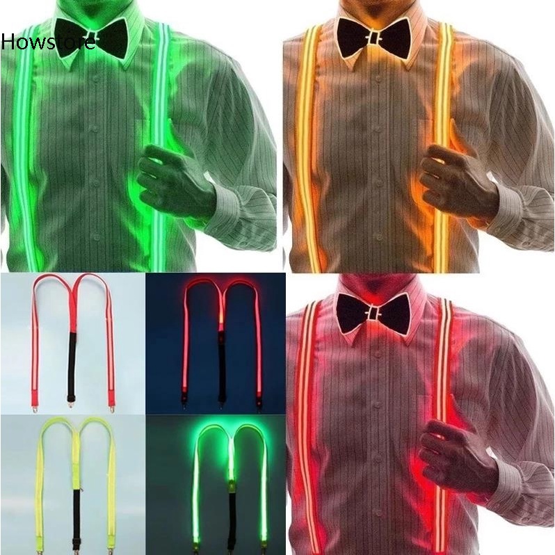 ใหม่ ชุดเครื่องแต่งกาย สายเอี๊ยมไฟนีออน Led เรืองแสง ประดับโบว์ เหมาะกับเต้นรํา คริสต์มาส งานแต่งงาน สําหรับผู้ชาย และผู้หญิง