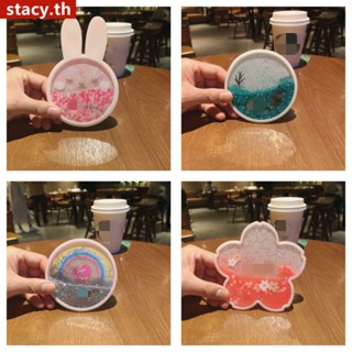 【ในการจัดส่ง】Starbucks Quicksand Coaster Anti SLIP Candy Color Water Cup Coasters Bear Cute Silicone Pvc Cherry Blossoms Holder Mat