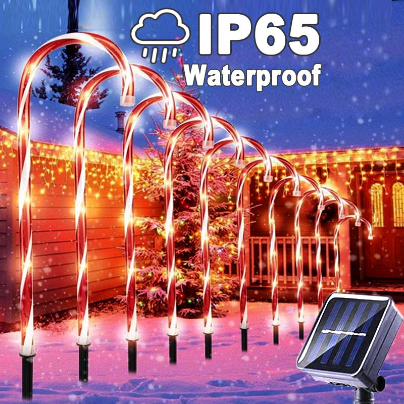 พลังงานแสงอาทิตย์คริสต์มาส Candy Cane Light ไฟ LED พลังงานแสงอาทิตย์สําหรับสวนกลางแจ้ง Ground Plug Crutch Room ตกแต่งปีใหม่