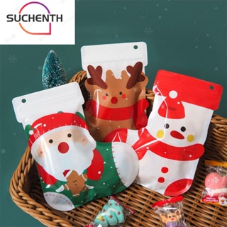 Suchenth ถุงเท้าคริสต์มาส ลายซานตาคลอส กวาง สโนว์แมน กวาง เตาผิง สีเขียว สีแดง สีน้ําตาล DIY 10 ชิ้น