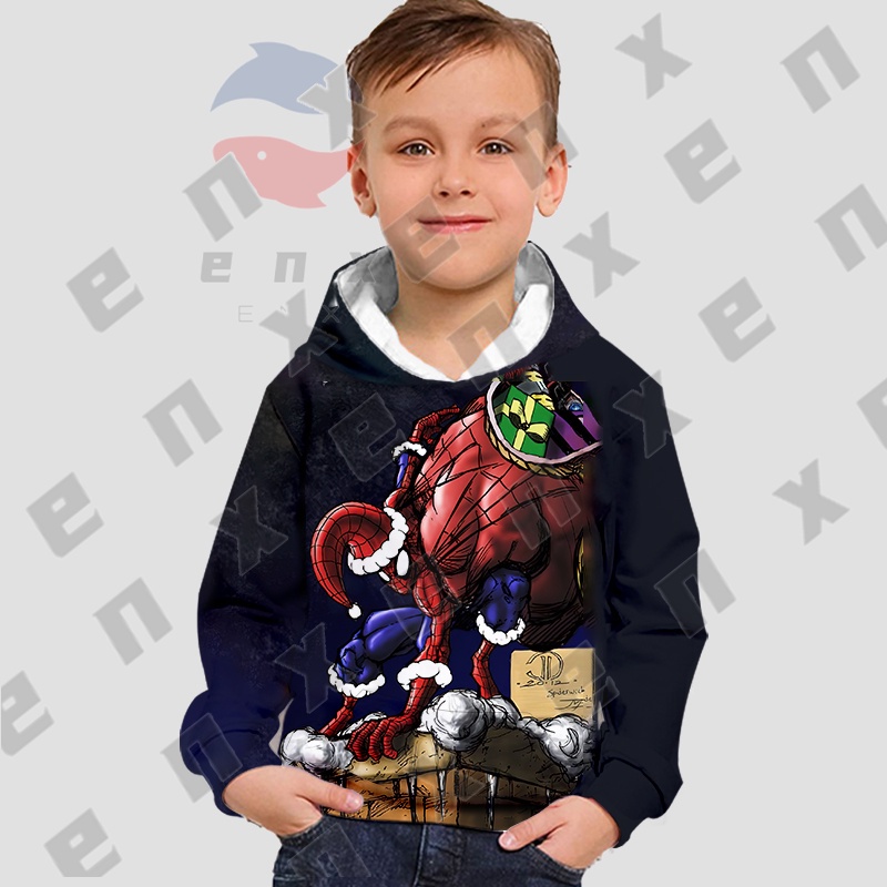 คริสต์มาส Spider-Man แฟชั่นคริสต์มาส Hoodie สําหรับผู้ชายและผู้หญิงคริสต์มาสสบาย Hoodie การ์ตูน 3D ก
