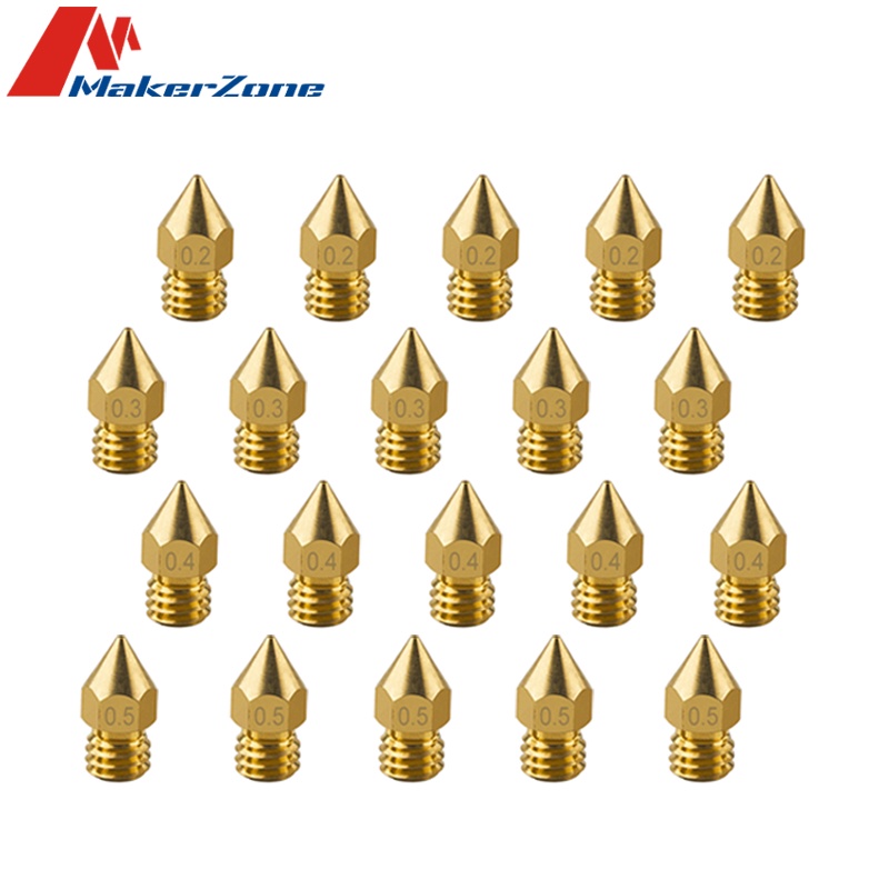 20 PCS/Lot MK8 Brass Nozzle 0.2mm/0.3mm/0.4mm/0.5mm Nozzle For 1.75mm MK8 CR10 CR10S 3D Printer Acce