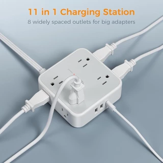 TESSAN สายไฟต่อพร้อม USB+Type C, รางปลั๊กไฟแบบพกพาสายไฟคุณภาพสูง