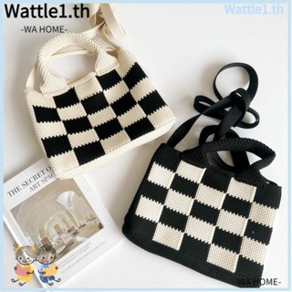 Wttle กระเป๋าถือ กระเป๋าช้อปปิ้ง ผ้าถัก แฮนด์เมด ขนาดเล็ก สีดํา สีขาว สําหรับนักเรียน