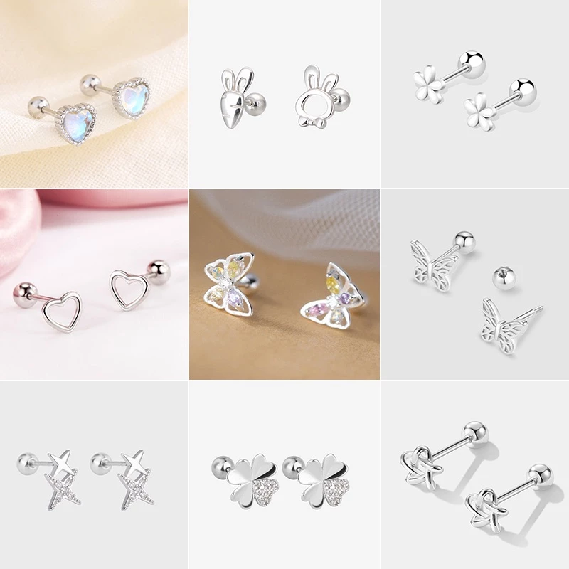 เครื่องประดับ ต่างหูเข็มเงิน 925 จี้รูปผีเสื้อ หัวใจ สไตล์เกาหลี สําหรับผู้หญิง