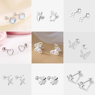 เครื่องประดับ ต่างหูเข็มเงิน 925 จี้รูปผีเสื้อ หัวใจ สไตล์เกาหลี สําหรับผู้หญิง
