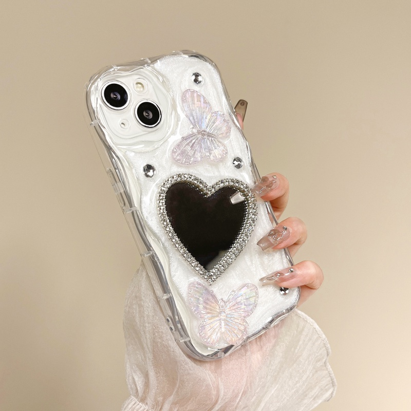 เคสโทรศัพท์มือถือแบบใส ลายผีเสื้อ 3D พร้อมกระจก สําหรับ iphone XR XSmax 11 11promax 12 12Pro 13 13Pro 13promax 14 14Pro 14Plus 14promax 15 15Pro 15promax 15Plus 11