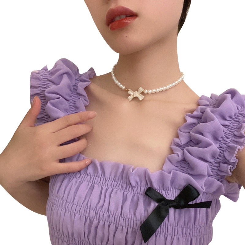 IOR Elegant Bowknot จี้สร้อยคอ Vintage Choker Pearl CHAIN คอแฟชั่น Clavicle CHAIN สร้อยคอ Jewelr