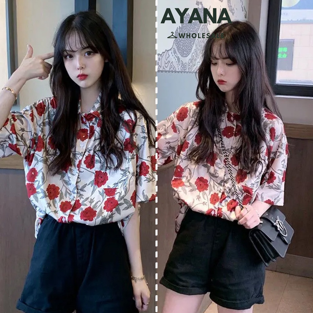 เสื้อเชิ้ตลายดอกไม้สุดน่ารักราคาโปรโมชั่นพร้อมส่ง เสื้อ สงกรานต์ ผู้หญิง