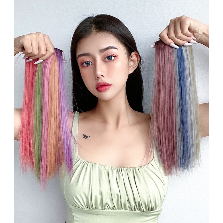 ช่อไฮไลท์ ช่อแฮร์พีช ผมตรง ยาว35cm หลากสี สีชัด ผมนิ่ม ใช้งานง่าย ไม่ต้องย้อมผม เปลี่ยนสีได้ทุกวัน