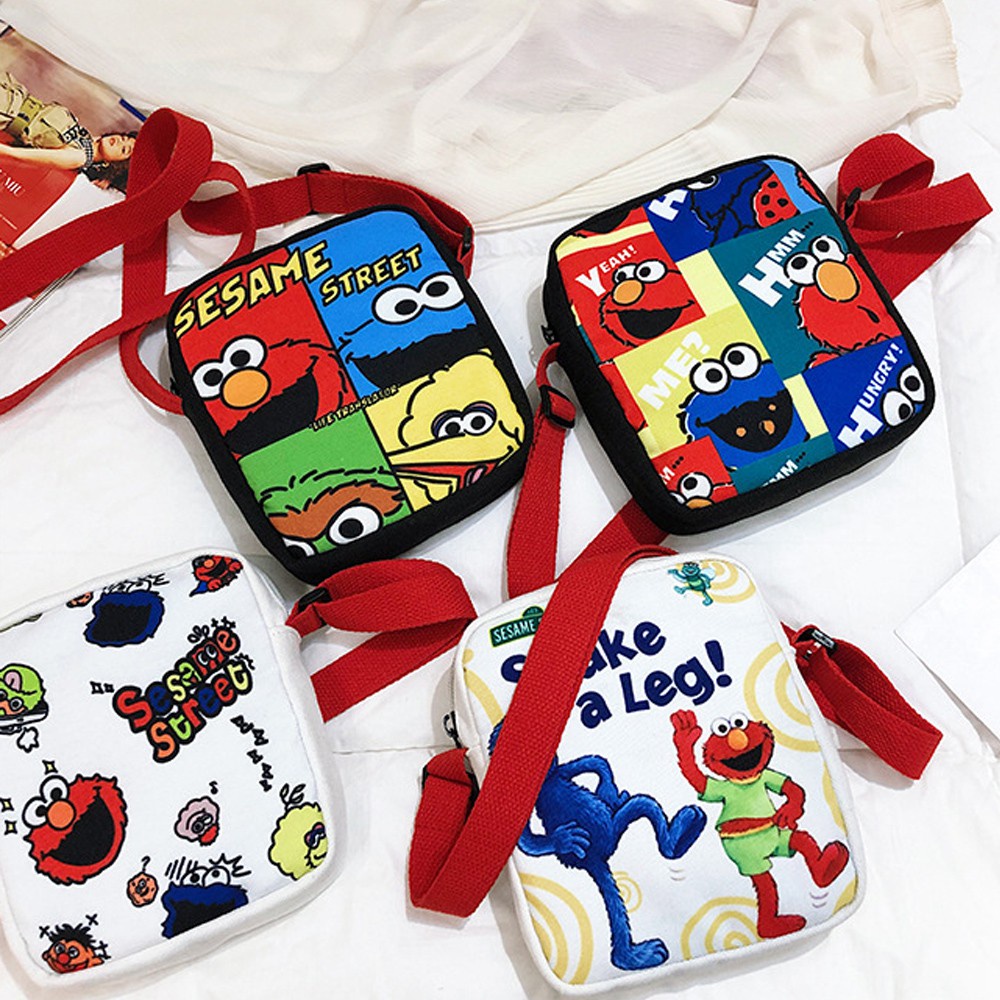 กระเป๋า Sesame Street Messenger กระเป๋าการ์ตูน Sesame Street ผู้หญิงกระเป๋าผ้าใบลําลอง