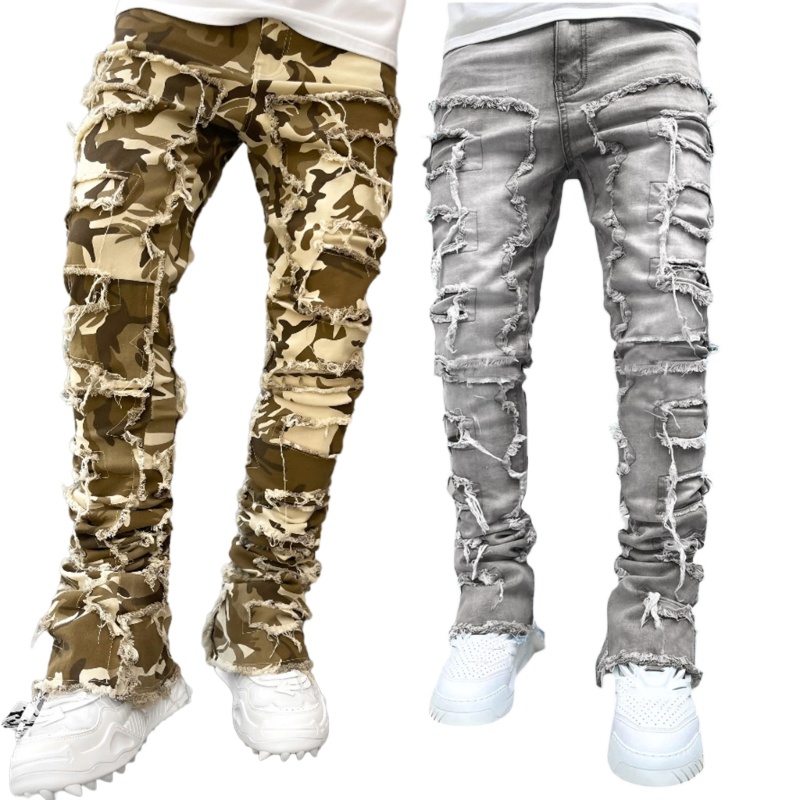 KIN Stylish Men Ripped Hip Hop Jeans Pants Streetwear Straight Denims Pants