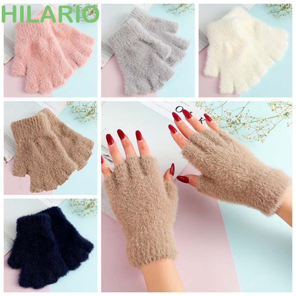 Hilario ถุงมือขับรถ แบบครึ่งนิ้ว ผ้ากํามะหยี่ขนนิ่ม แบบหนา ให้ความอบอุ่น แฟชั่นฤดูใบไม้ร่วง ฤดูหนาว