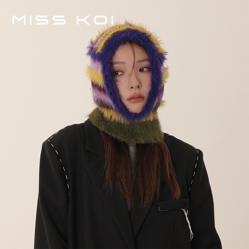 Misskoi [พร้อมส่ง] หมวกถัก ผ้าวูล สีรุ้ง ป้องกันหู เหมาะกับฤดูใบไม้ร่วง ฤดูหนาว สําหรับผู้ชาย และผู้หญิง