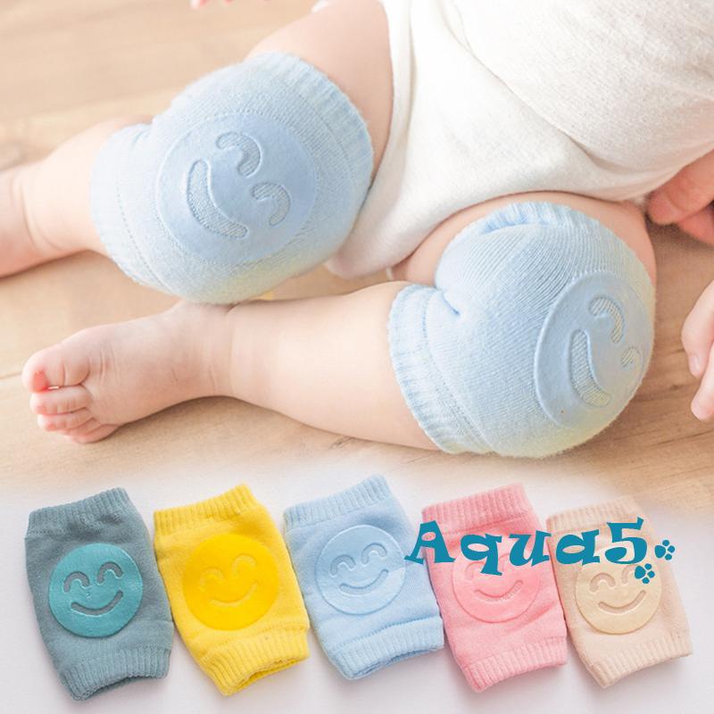 Aqq- สนับเข่า ผ้าถัก กันลื่น ลายการ์ตูนหน้ายิ้มน่ารัก สีพื้น สําหรับเด็กผู้ชาย ผู้หญิง