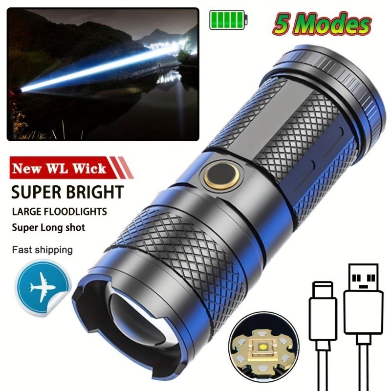 ไฟฉายยุทธวิธี LED ลูเมนส์สูง สว่างมาก ชาร์จ USB