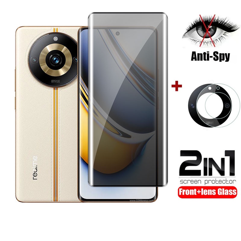 2in1 PRIVACY กระจกนิรภัยสําหรับ realme 11 pro plus 11pro + realme11 4G 5G 2023 คลุมทั้งหมด Anti spy ป้องกันหน้าจอเลนส์กล้องด้านหน้าป้องกันฟิล์ม