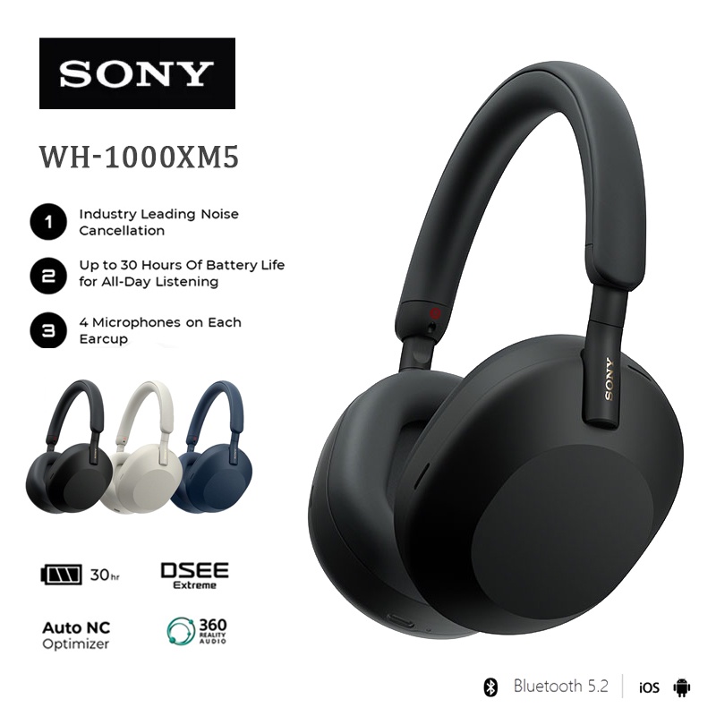 หูฟัง Bluetooth ของแท้ Sony WH1000XM5 Noise Cancelling Headphones หูฟังบลูทูธ เบสหนักๆ หูฟังสำหรับเล่นเกม