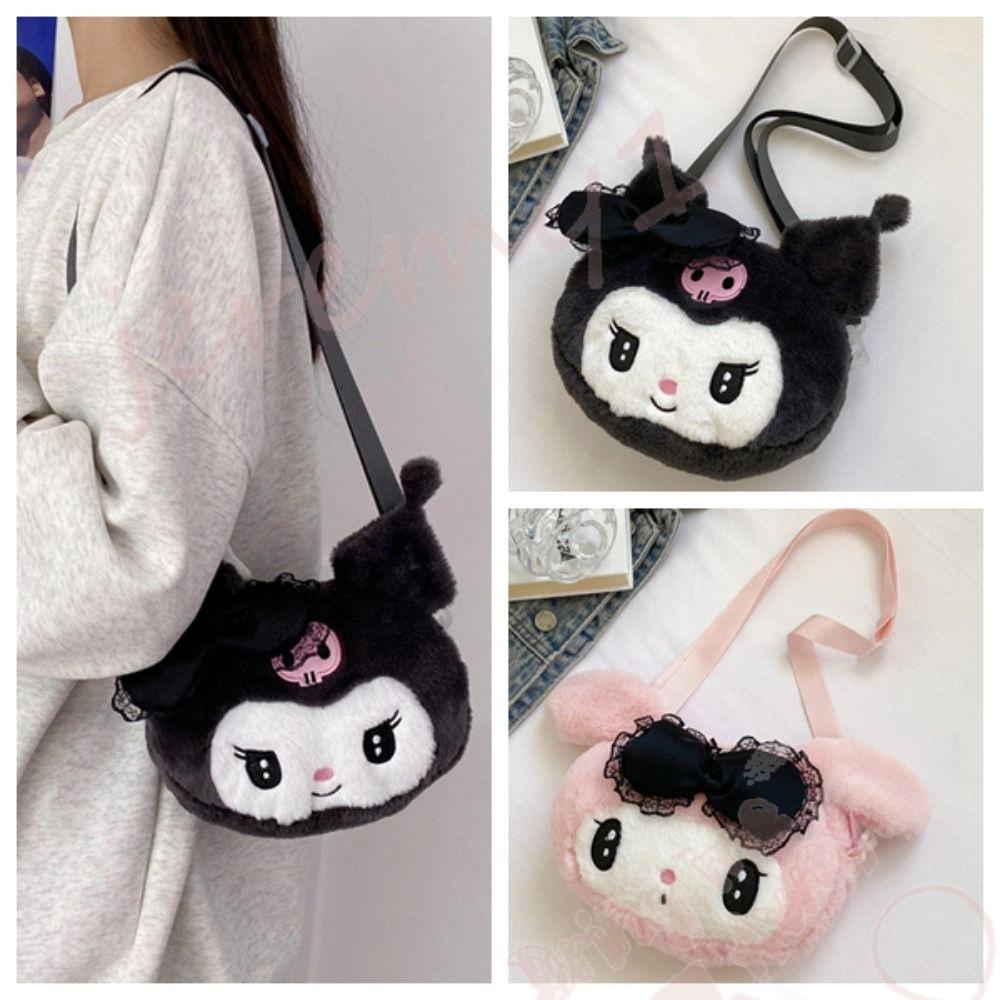 Jeremy1 กระเป๋าสะพายไหล่ กระเป๋าถือ กระเป๋าช้อปปิ้ง ลายการ์ตูนเมโลดี้ Kuromi น่ารัก ปรับสายได้
