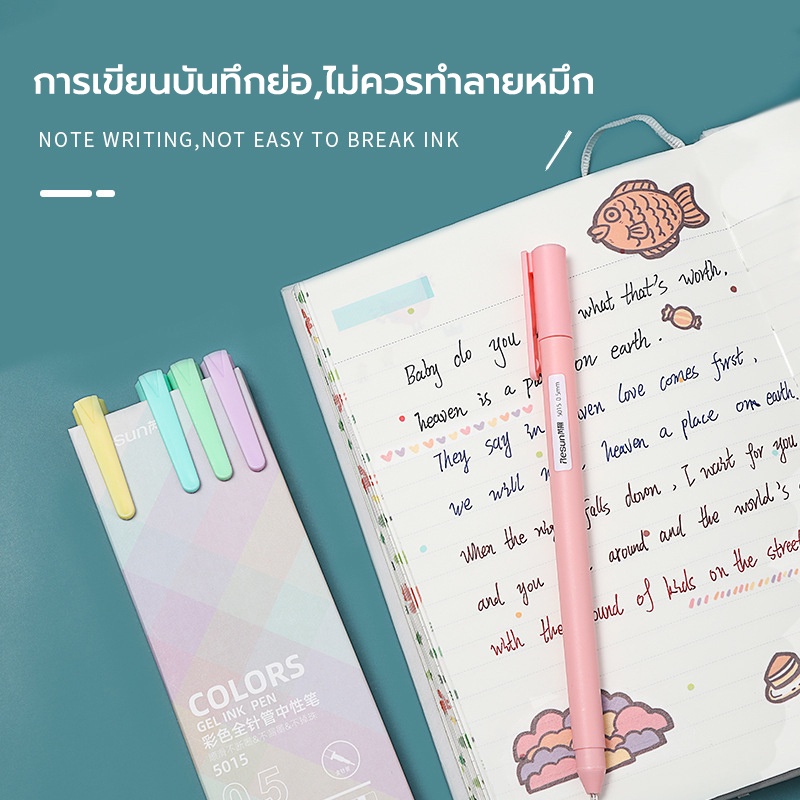 🌈หลายสี ปากกาเจล 0.5mm เขียนลื่น ใช้เป็นเครื่องเขียน เครื่องใช้สำนักงาน หนึ่งกล่อง/5 ชิ้น แบบกด Smooth writing gel pens - รูปที่ 6
