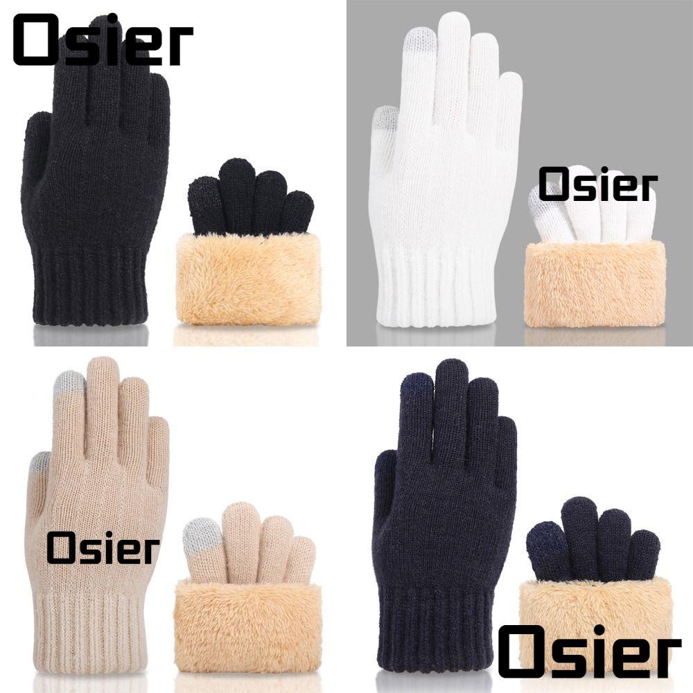 Osier1 ถุงมือ ผ้าฟลีซถัก แบบหนา ให้ความอบอุ่น สัมผัสหน้าจอได้ สวมใส่สบาย แฟชั่นฤดูใบไม้ร่วง และฤดูหนาว สําหรับผู้หญิง