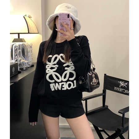 เสื้อกันหนาว ผ้าถัก แบบนิ่ม ปักลายโลโก้ตัวอักษร