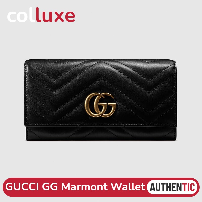 แบรนด์ใหม่และเป็นของแท้/กุชชี่ Gucci GG Marmont Continental Wallet Long Wallets กระเป๋าสตางค์ใบยาว กระเป๋าสตางค์ผู้หญิง
