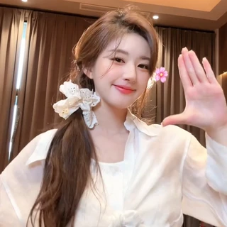 ยางมัดผมหางม้า ผ้าฝ้ายแท้ แต่งลูกไม้ สีขาว สไตล์แฟรี่ สําหรับเด็กผู้หญิง จํานวน 1 ชิ้น