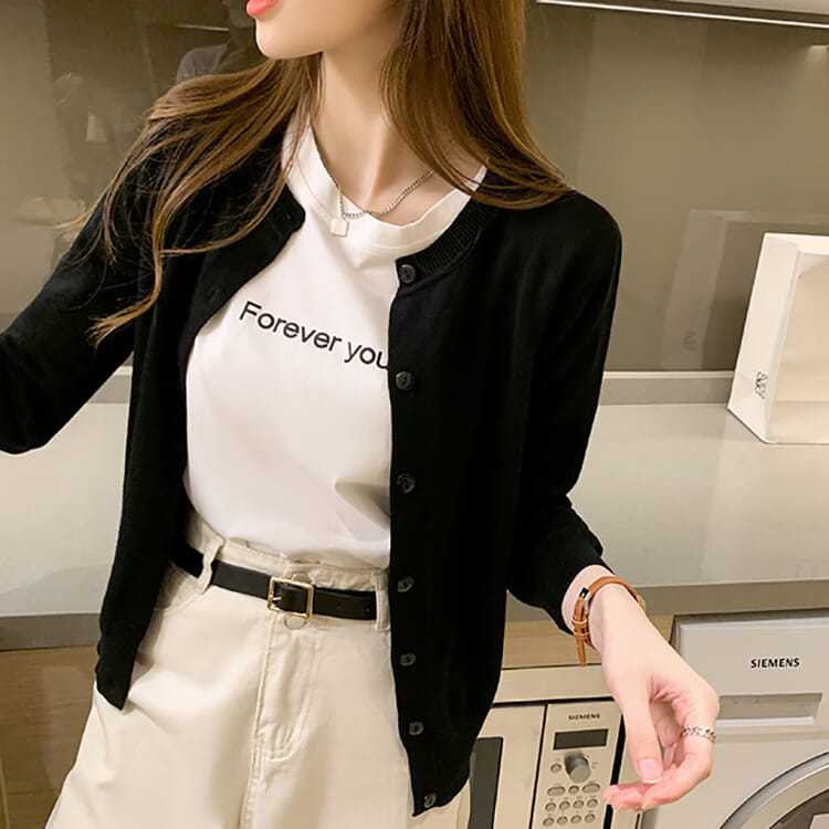 เสื้อคาร์ดิแกนแขนยาว ผ้าถัก ลําลอง แฟชั่นฤดูใบไม้ผลิ และฤดูใบไม้ร่วง สําหรับผู้หญิง - รูปที่ 2