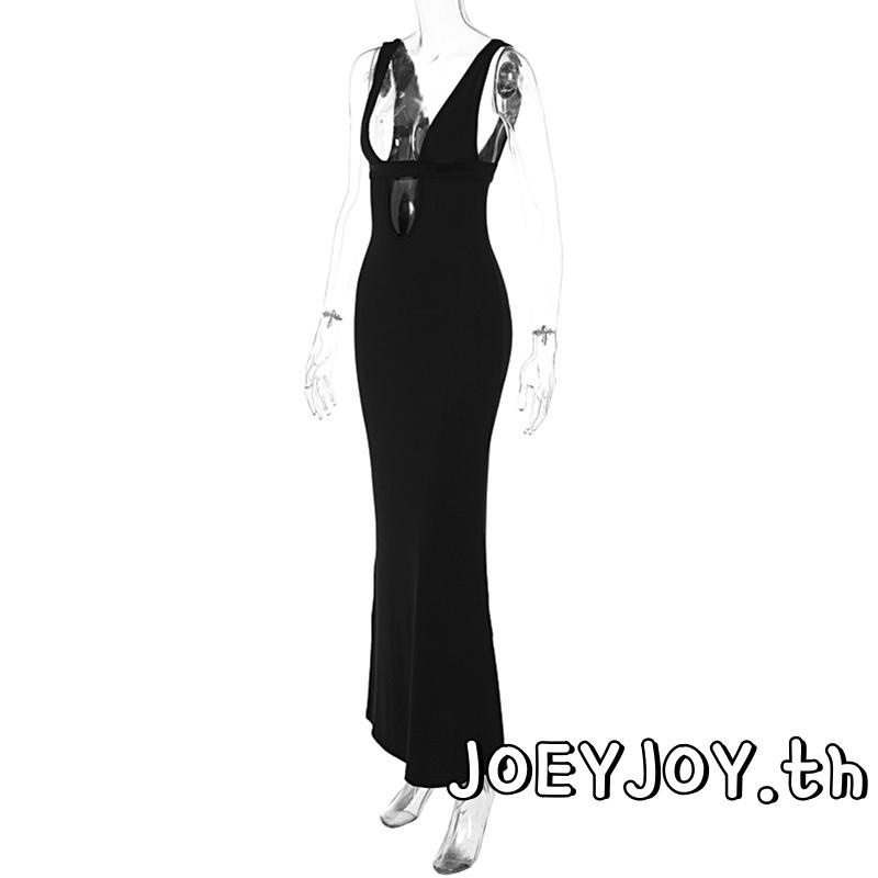 Joeyjoy-ชุดเดรสยาวคอวีลึกแขนกุดทรงหางปลาสำหรับผู้หญิง - รูปที่ 6