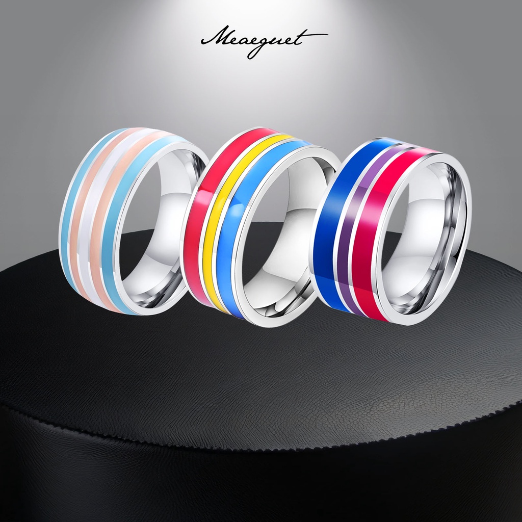 Meaeguet แหวนสแตนเลส LGBT Pride สีรุ้ง 8 มม. สําหรับผู้ชาย และผู้หญิง