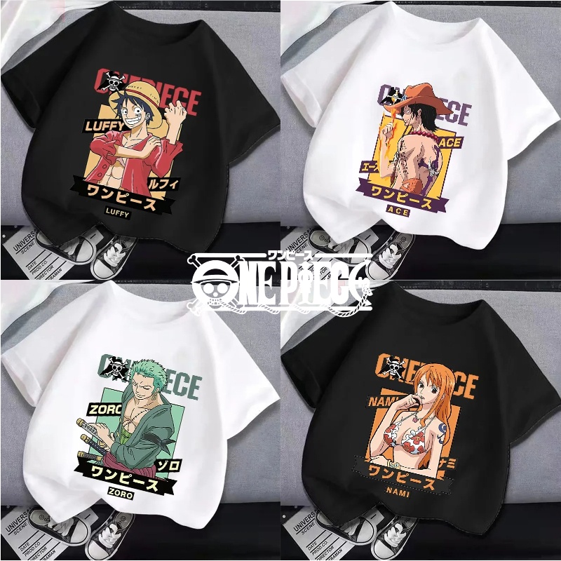 เสื้อยืดแขนสั้น ผ้าฝ้าย พิมพ์ลายการ์ตูนโจรสลัด ONE PIECE เหมาะกับของขวัญวันเกิด สําหรับเด็กผู้ชาย และเด็กผู้หญิง