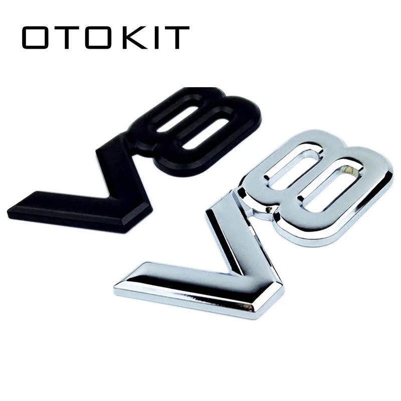 Auto Metal Alloy 3D V8 Logo Engine Displacement Trunk Rear Car Badge Decal Chrome V8 Side Wing Emble