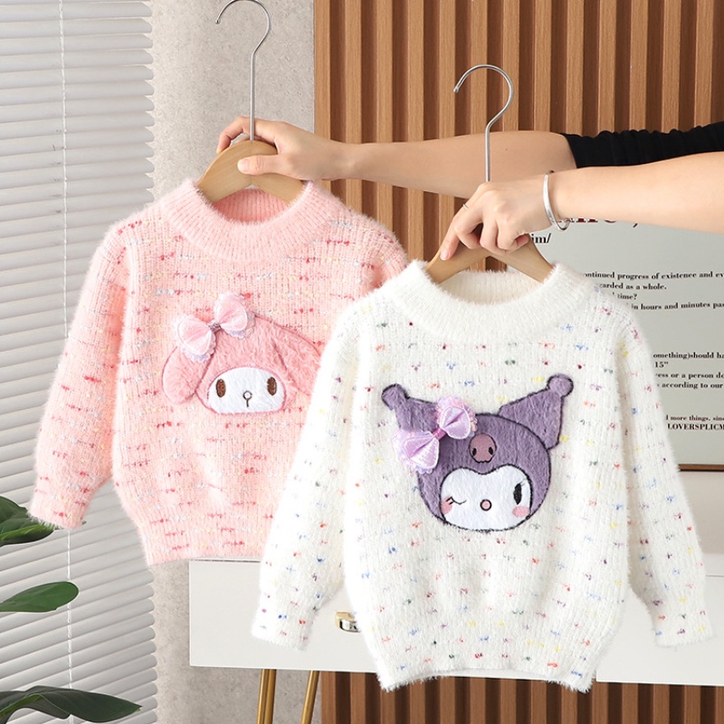 เสื้อท็อป ผ้าถัก ลายการ์ตูน Kuromi Melody Heart คุณภาพสูง แฟชั่นฤดูหนาว สําหรับเด็กผู้หญิง อายุ 1-10 ปี ไซซ์ 80-150 ปี