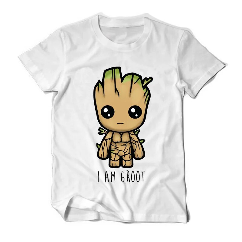 HOT   Marvel Guardians of the Galaxy Groot Tree Character Groot Cute Cartoon Print Short Sleeve Round Neck Unisex