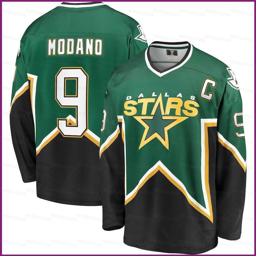 Yx NHL Mike Modano Kelly เสื้อกีฬา แขนยาว สีเขียว พลัสไซซ์