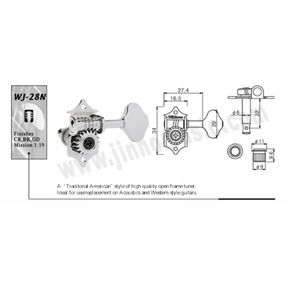Wilkinson WJ-28N 3R3L อะไหล่จูนเนอร์กีตาร์ 19:1 อัตราทดเกียร์ โครเมี่ยม สีเงิน สไตล์วินเทจ - รูปที่ 4