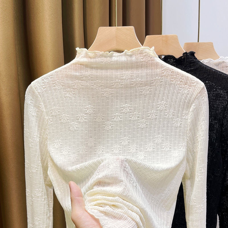 เสื้อท็อปส์ คอสูง ผ้าตาข่าย แฟชั่นฤดูใบไม้ร่วง และฤดูหนาว สําหรับผู้หญิง