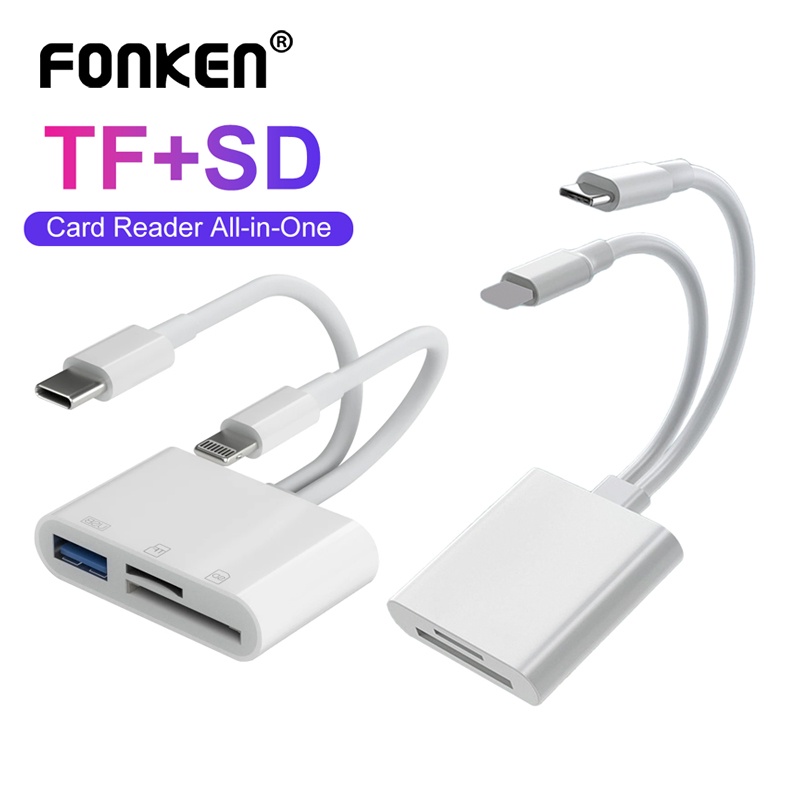 Fonken อะแดปเตอร์การ์ดรีดเดอร์ Type C เป็น SD TF USB อเนกประสงค์ สําหรับคอมพิวเตอร์ แล็ปท็อป โทรศัพท
