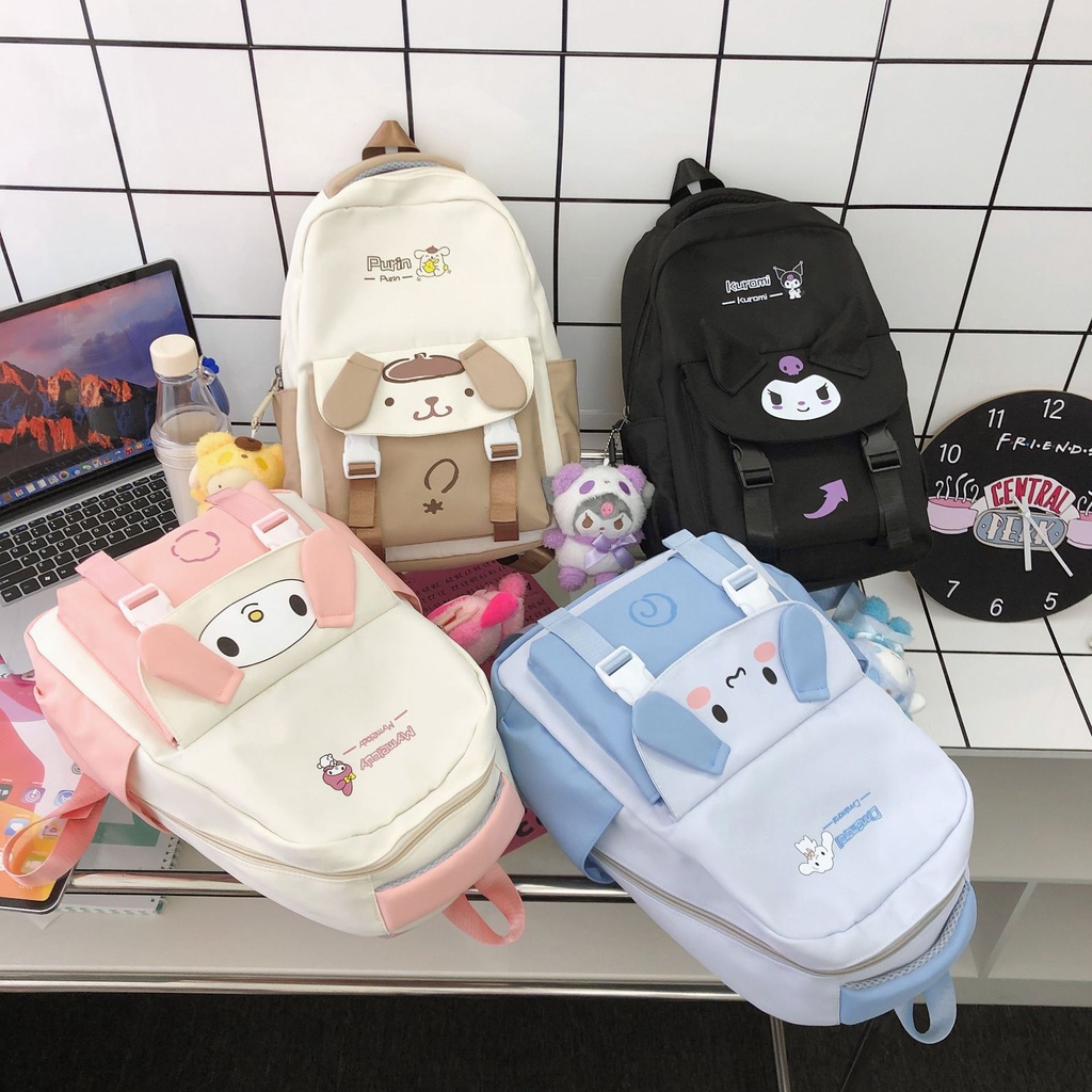 Sanrio กระเป๋าสะพายหลัง Kuromi น่ารัก ความจุสูง กระเป๋าเป้สำหรับนักเรียนสีดำ ดีไซน์น่ารัก พร้อมของแถม สำหรับหญิงและชายทุ