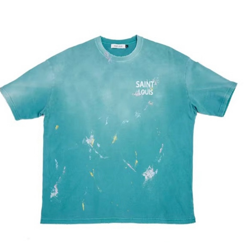 เสื้อยืดคอกลม แขนสั้น ผ้าฝ้ายแท้ พิมพ์ลายโลโก้ตัวอักษร High Street Saint L0uis ไล่โทนสีชมพู สไตล์วินเทจ