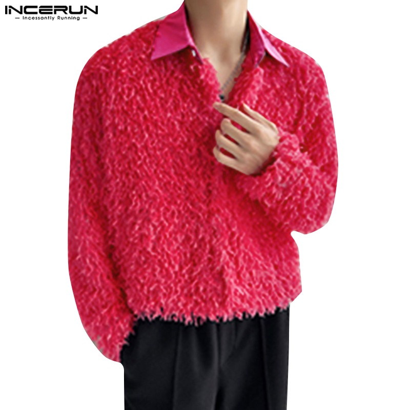 Incerun เสื้อเชิ้ตแขนยาวลําลอง ลายผ้าปะติดปะต่อกัน สไตล์เกาหลี แฟชั่นสําหรับผู้ชาย