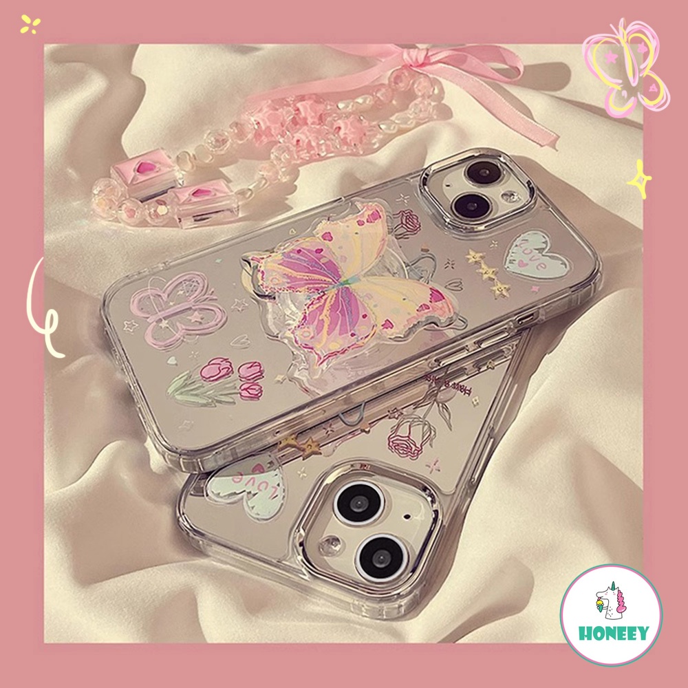 เคสโทรศัพท์มือถือ แบบนิ่ม ลายผีเสื้อ มีป็อบอัพกระจก สําหรับ Apple iPhone 15 Pro Max 14 13 12 11 Pro Max XR XS 7 8Plus