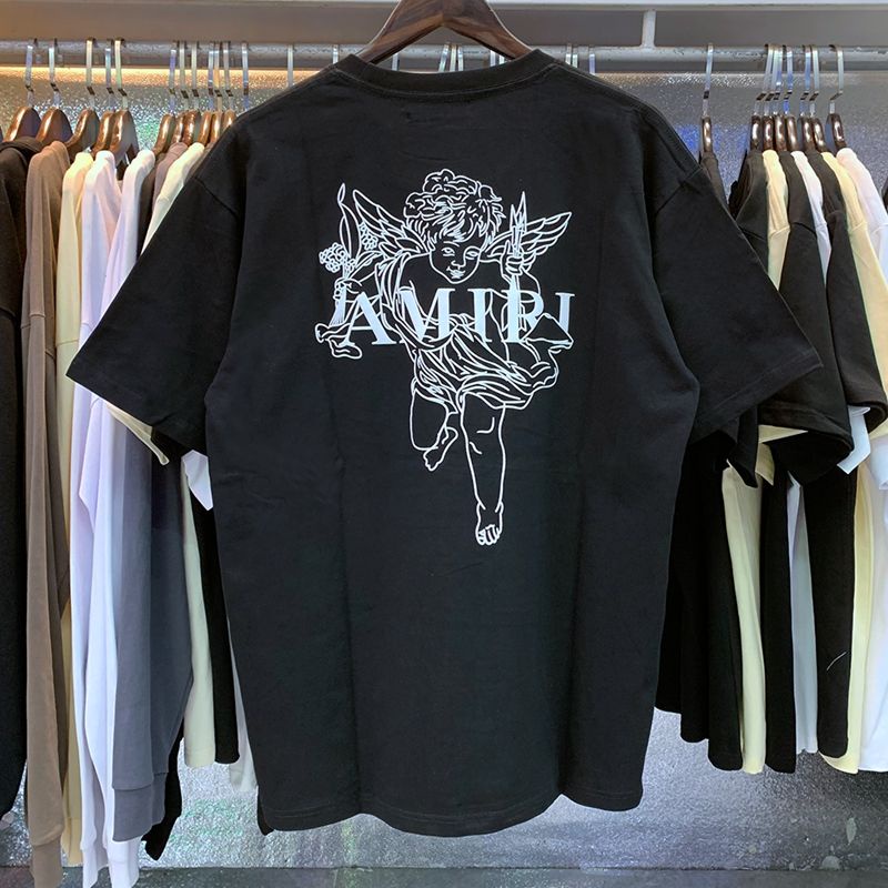 ((ผ้าฝ้ายแท้) Amiri เสื้อยืดลําลอง แขนสั้น คอกลม ทรงหลวม พิมพ์ลายตัวอักษร โลโก้ AMIRI ไฮสตรีท เหมาะก